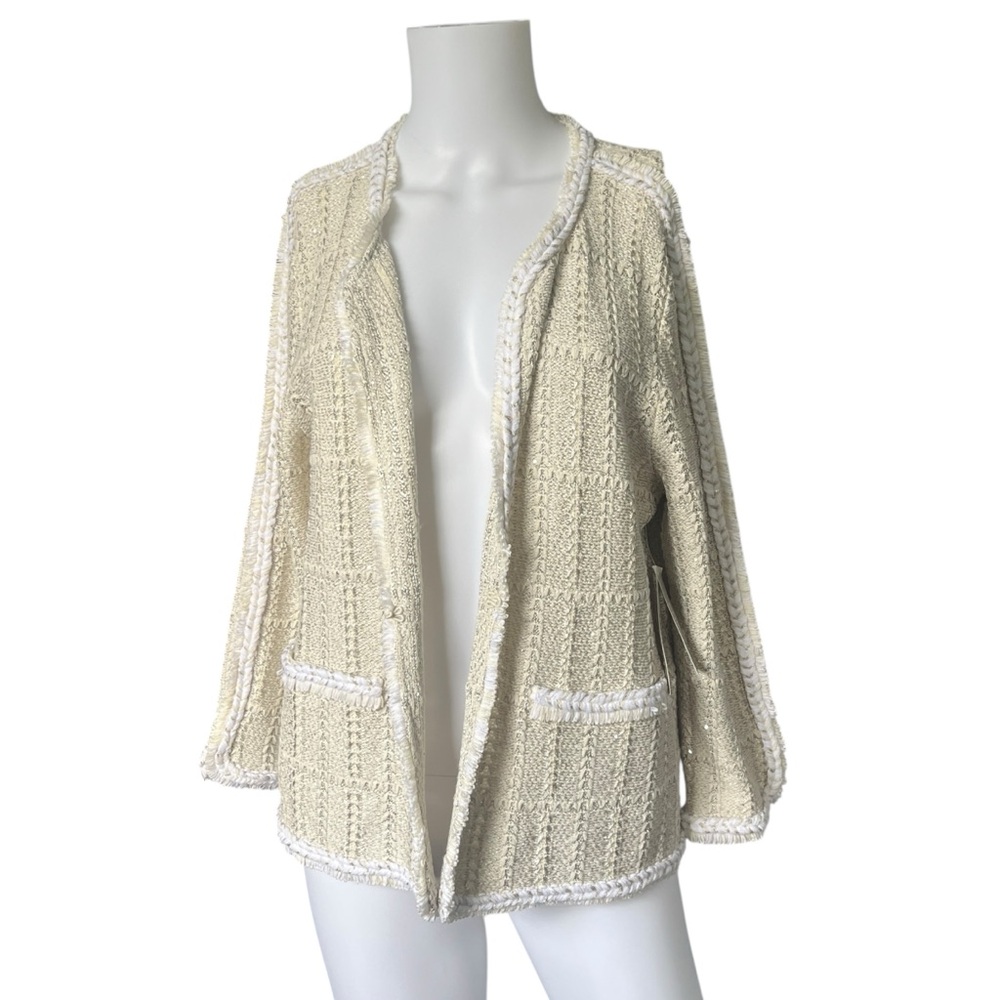 NEW Chicos Cardigan Sweater Open Front Neutral 3/4 Sleeves Size 2 Womens Large L